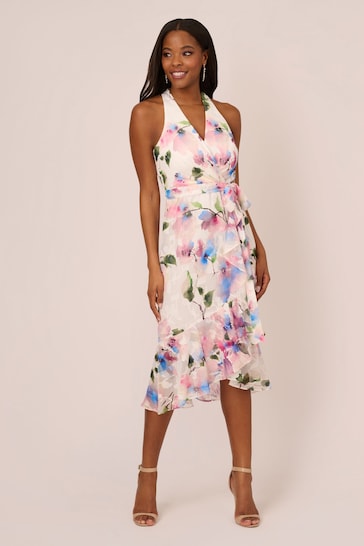 Adrianna Papell White Printed High-Low Dress