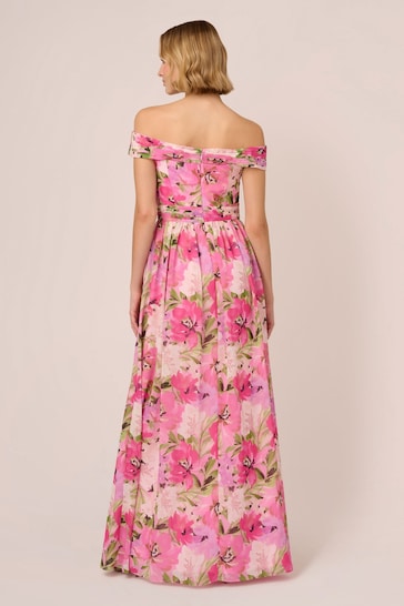 Adrianna Papell Pink Printed Off-Sholder Dress