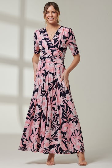 Jolie Moi Pink/Black Floral Print Jersey Maxi Dress