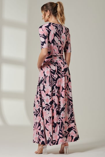 Jolie Moi Pink/Black Floral Print Jersey Maxi Dress