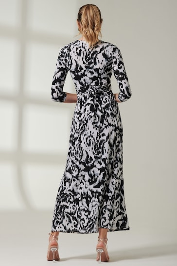 Jolie Moi Black Front Knot Abstract Maxi Dress