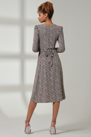 Jolie Moi Animal Print Rafella Long Sleeve Midi Dress
