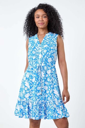 Roman Blue Ditsy Floral Frill Hem Shirt Dress