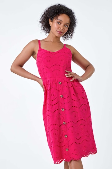 Roman Pink Broderie Button Design Dress