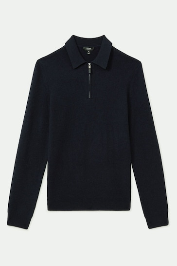 Reiss Navy Blue Regis Wool Half-Zip Polo Shirt