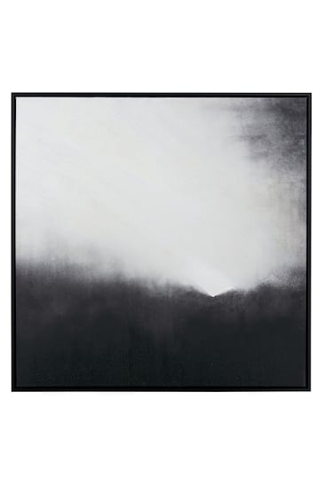 Pacific Monochrome Abstract Square Canvas with Black Frame