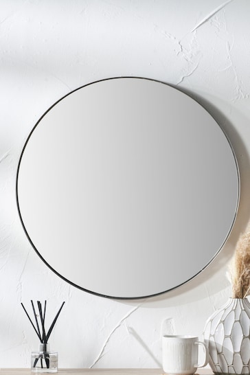 Pacific Brushed Silver Slim Frame Round Wall Mirror Medium