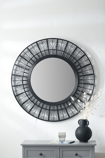 Pacific Black Bamboo Frame Round Wall Mirror