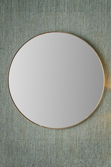 Pacific Brushed Gold Slim Frame Round Wall Mirror Large