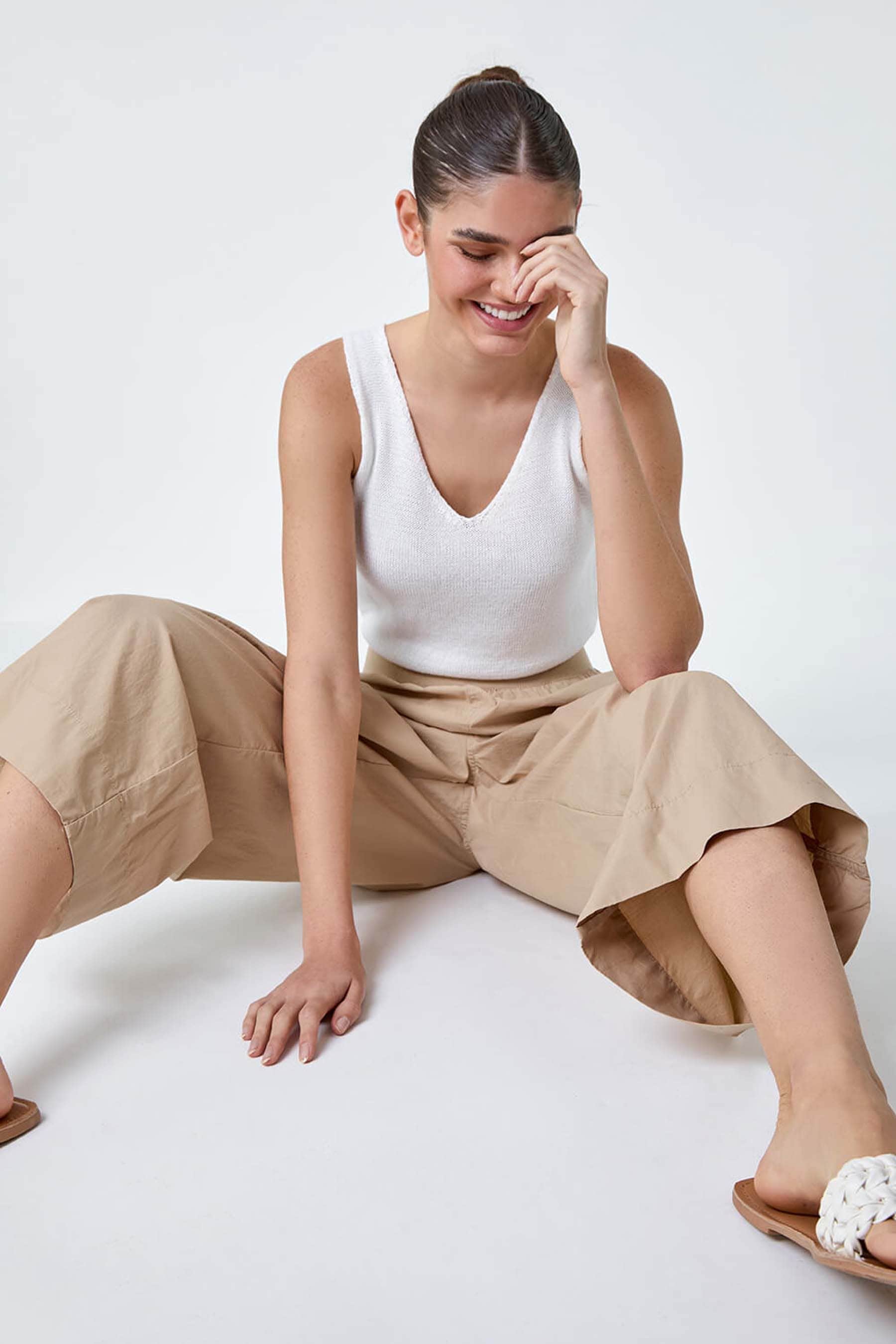 Roman Natural Wide Leg Cotton Culottes