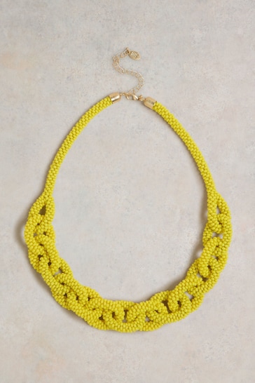 White Stuff Yellow Fine Bead Link Necklace