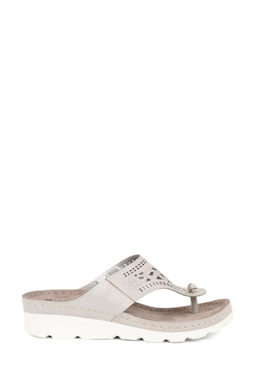 Pavers Grey Embellished Toe Post Sandals