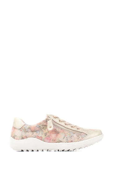 Pavers Gold Floral Lace-Up Trainers