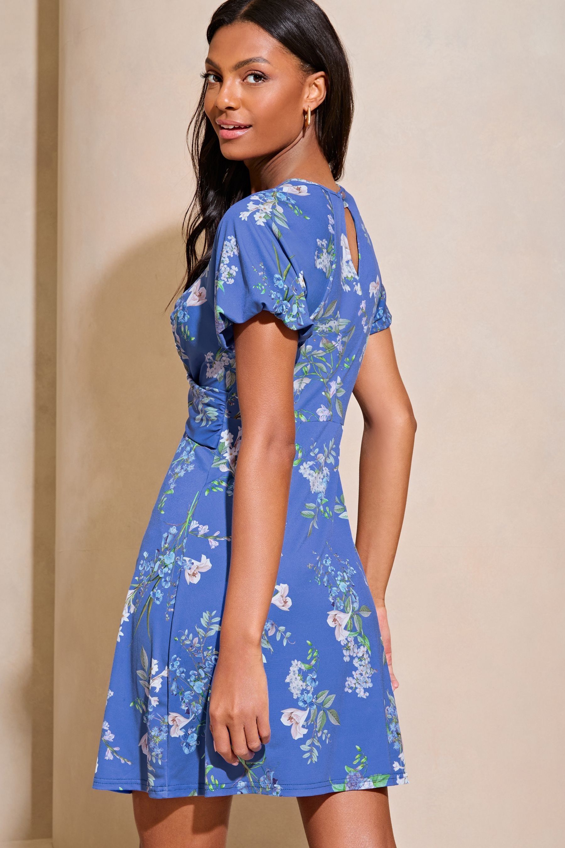 Buy Lipsy Blue Floral Cross Front Underbust Jersey Mini Dress from the Next UK online shop