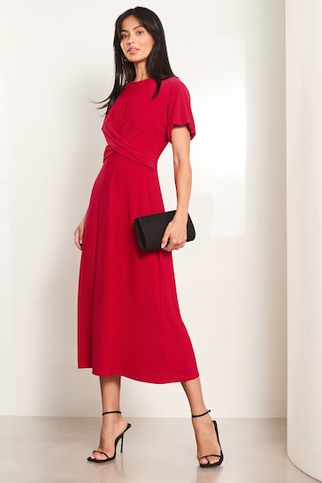 Lipsy Red Cross Front Underbust Jersey Midi Dress