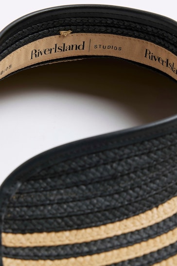 River Island Black Stripe Straw Visor Hat