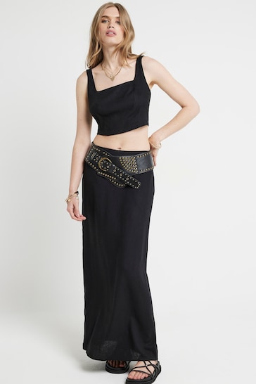 River Island Black Back Split Waistband Midaxi Skirt