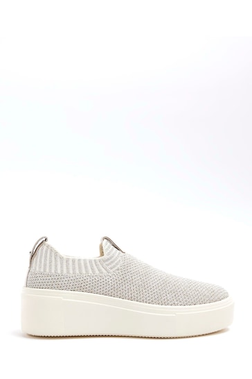 River Island Silver Slip-Ons Knit Trainers