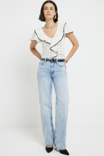 River Island Cream Frill Detailed Knitted Top