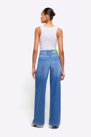 River Island Blue Mid Rise Baggy Wide Leg Jeans