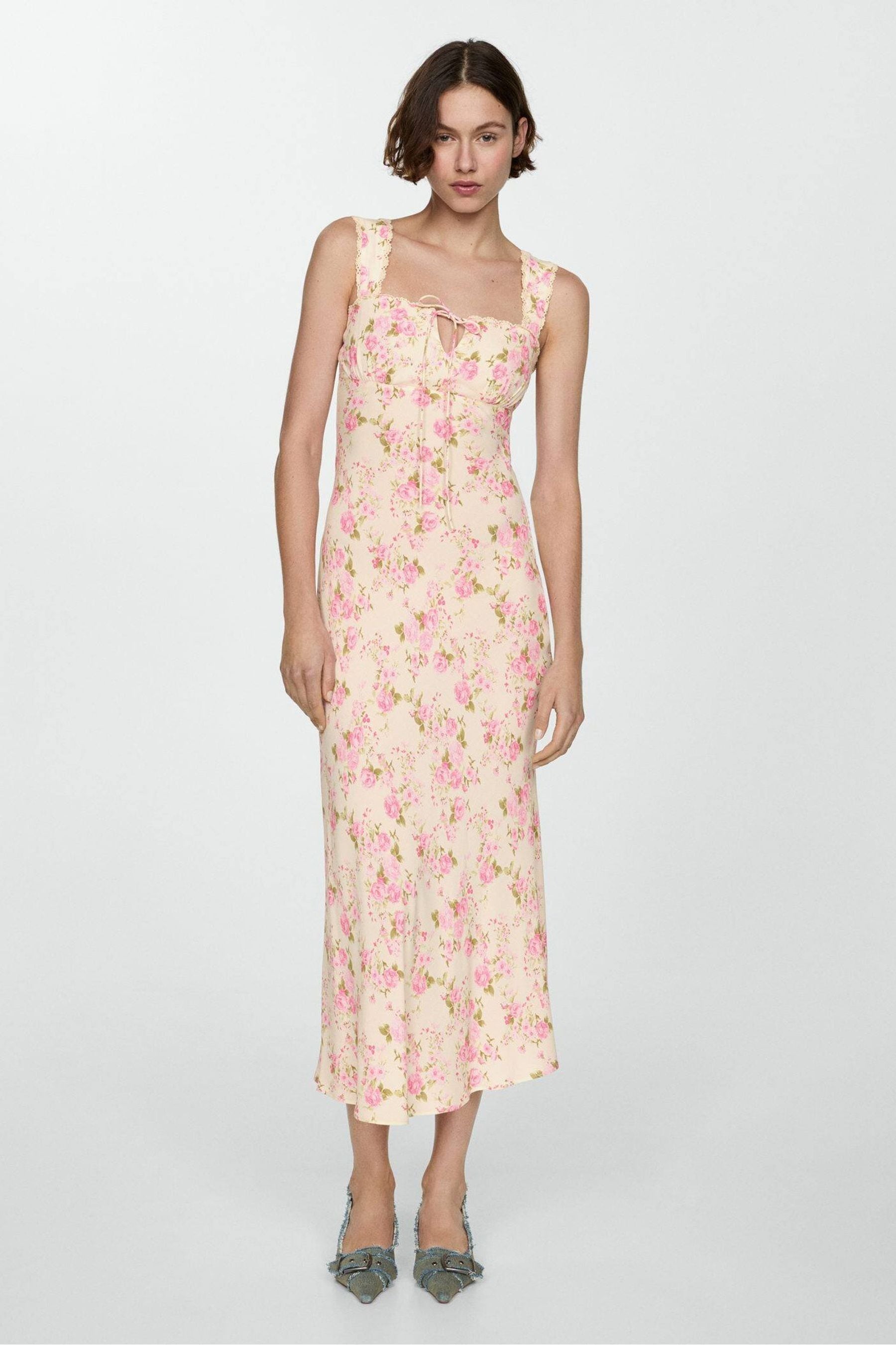 Mango pink floral dress clearance