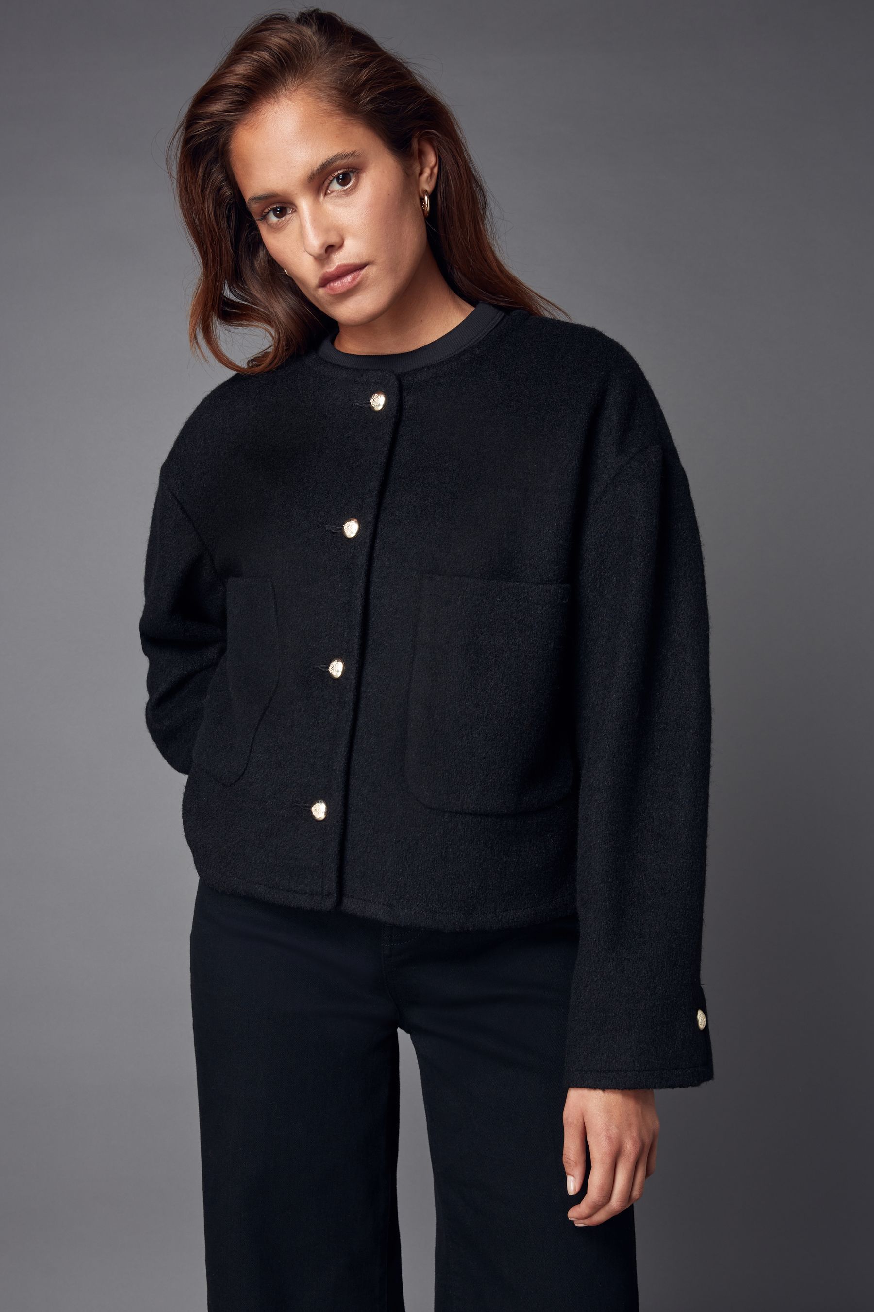 Black boucle jacket shop