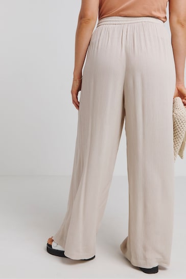 Simply Be Natural Tie Waist Crinkle Wide Leg Trousers