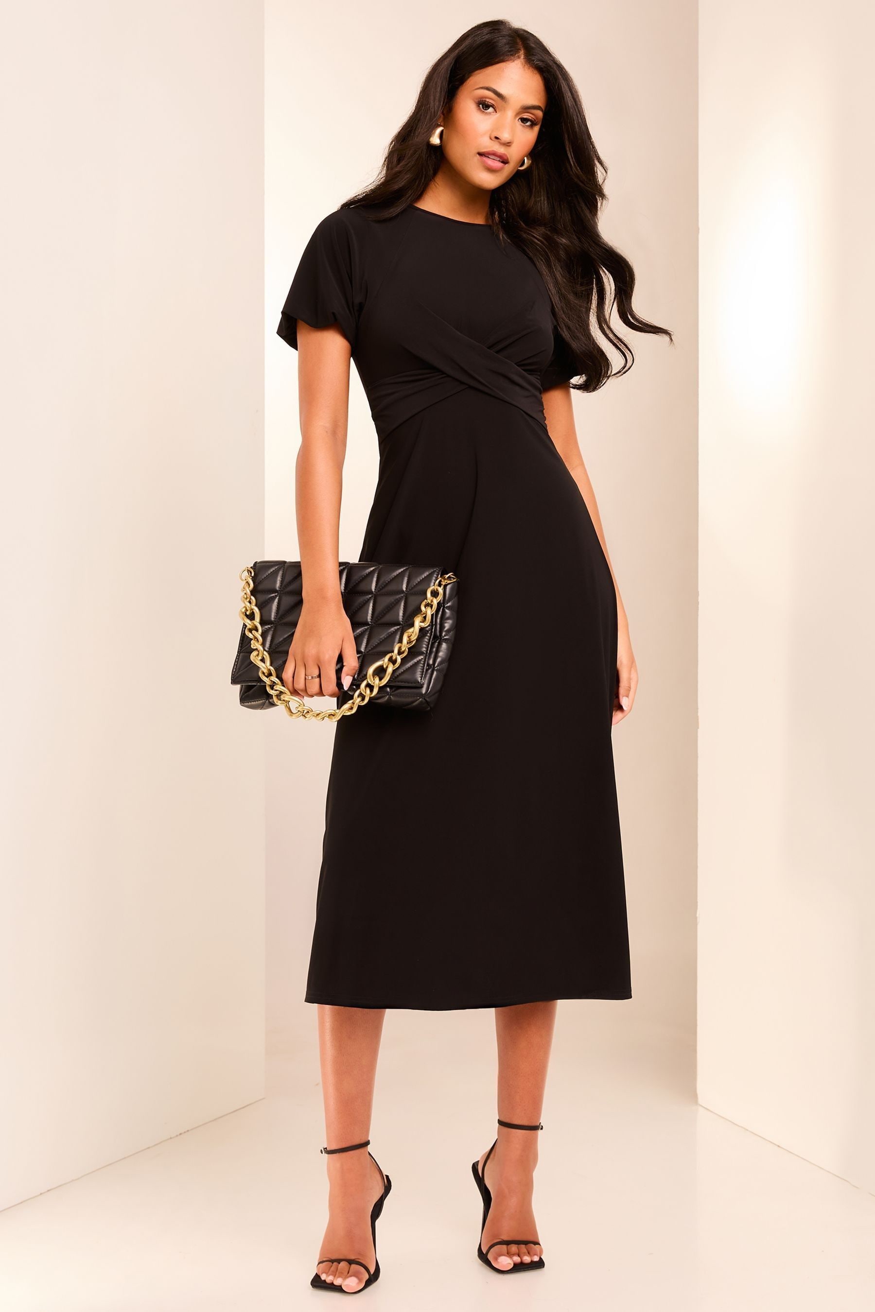 Lipsy Black Cross Front Underbust Jersey Midi Dress