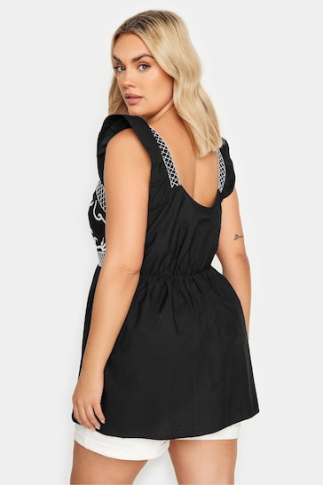 Yours Curve Black Embroidered Peplum Top