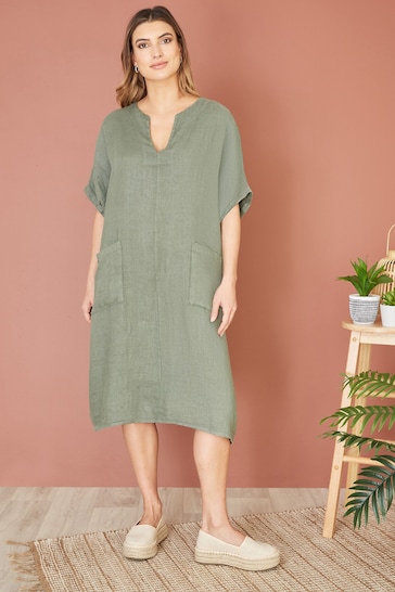 Yumi Green Italian Linen Tunic Dress