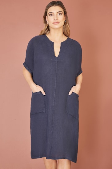 Yumi Blue Italian Linen Tunic Dress