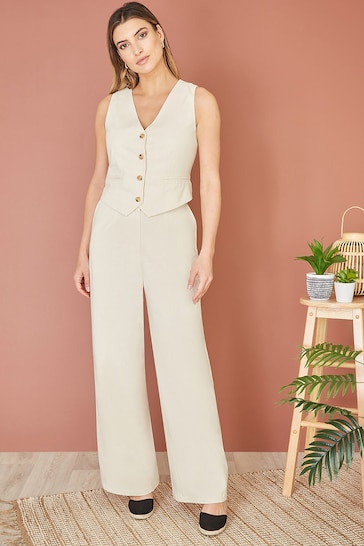Yumi Natural Sustainable Cotton And Ramie Wide Leg Trousers