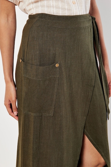 Apricot Green Cargo Pocket Wrap Skirt With A Touch of Linen