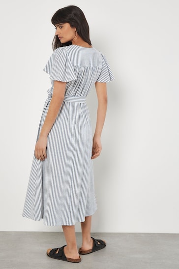 Apricot Blue Oxford Stripe Wrap Dress