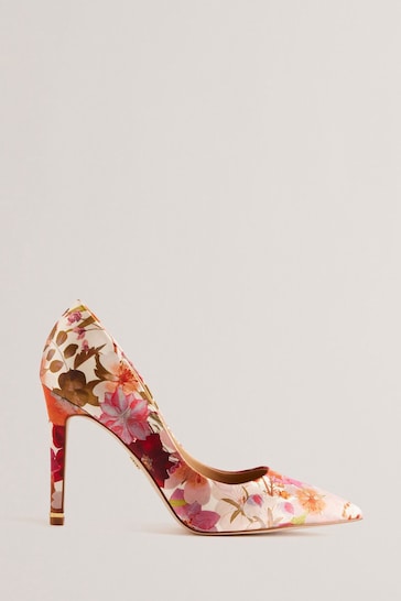 Ted Baker Cream Floral High Heeled Caaraa Pumps With River Of Gold Heel