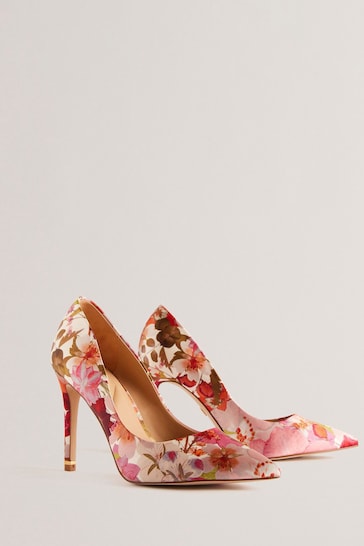 Ted Baker Cream Floral High Heeled Caaraa Pumps With River Of Gold Heel