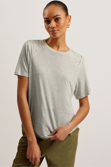 Ted Baker Grey Dawnaaa T-Shirt With Shoulder Gathers
