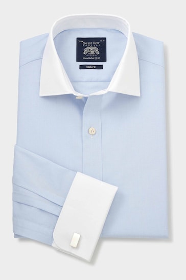 The Savile Row Company Slim Blue Contrast Collar Double Cuff Shirt