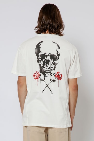 Religion White Skull Stencil T-Shirt
