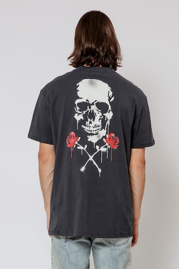 Religion Black Skull Stencil T-Shirt