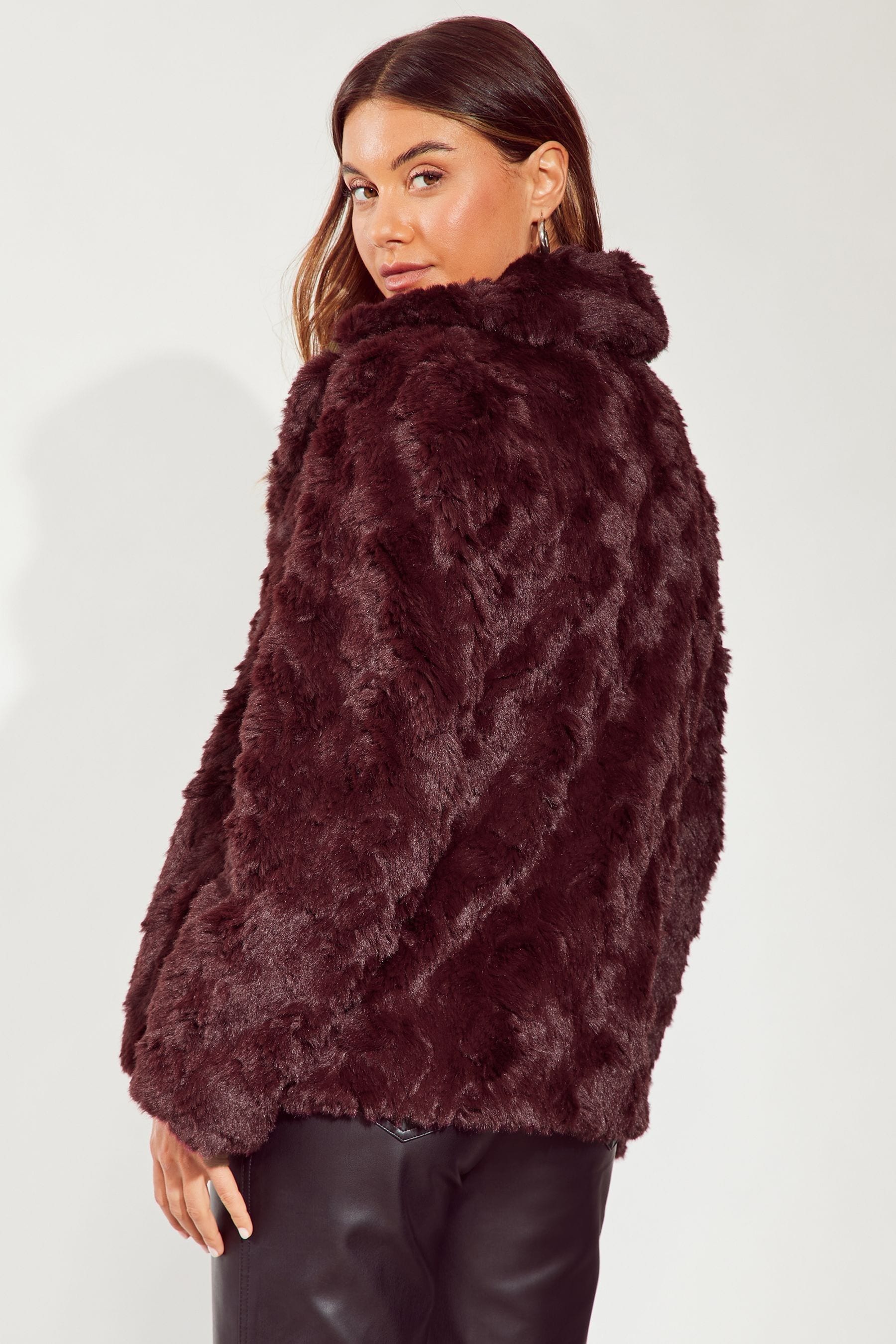 Berry faux fur collar coat hot sale