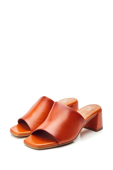 Moda in Pelle Orange Mikia Square Toe Low Block Mule Sandals