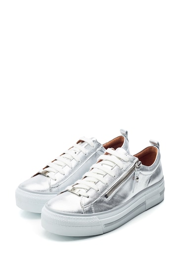 Moda in Pelle Silver Filician Zip And Lace Chunky Slab Sole Trainers