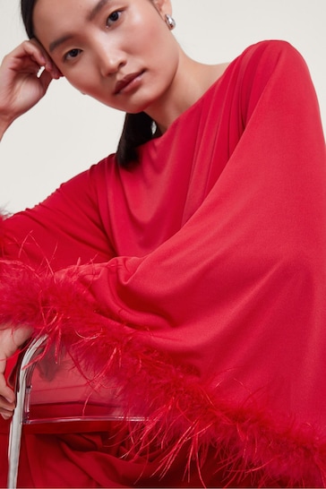 Monsoon Red Fi Feather Tunic Dress