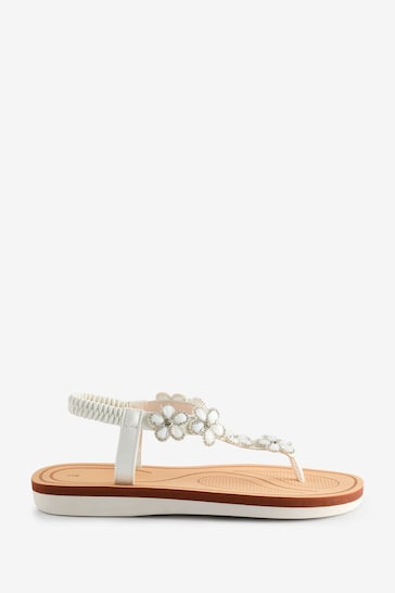 Yours Curve Off White Wide Fit Wide Fit Diamante Flower Sandals