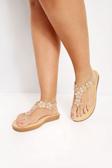 Yours Curve Gold Wide Fit Wide Fit Diamante Flower Sandals