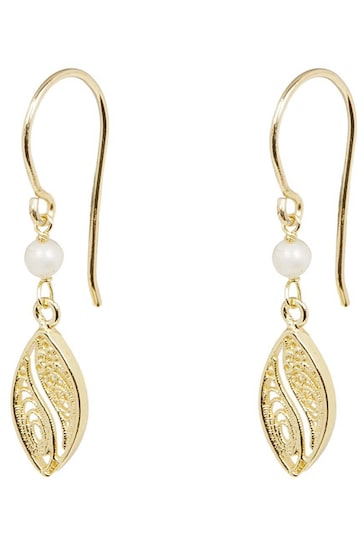 Oliver Bonas Gold Plated Deryn Filigree Pearl Drop Earrings