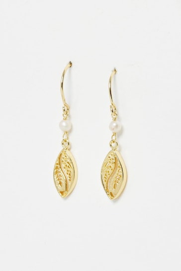 Oliver Bonas Gold Plated Deryn Filigree Pearl Drop Earrings