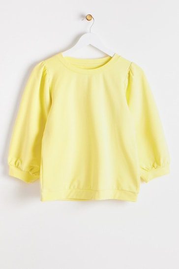 Oliver Bonas Yellow Puff Sleeve Pleated Sweatshirt