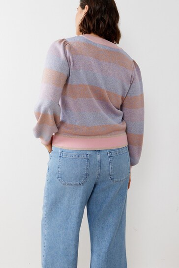 Oliver Bonas Metallic Palm Tree Pink Sparkle Knitted Bomber Jacket